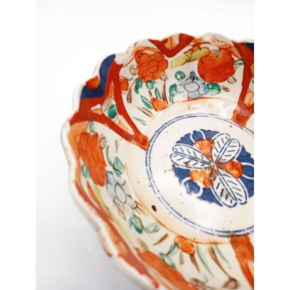 Antique Japanese Imari Porcelain Bowl Wabi-Sabi Edo - Meiji Era 1800s Scalloped - Picture 6 of 16